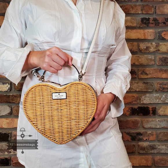 Kate Spade New  Love Shack Wicker Heart Crossbody Neutral Parchment AUTHENTIC - Picture 3 of 8